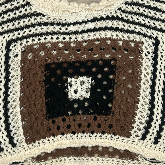 Cotton On Crochet Cropped Tank Top - Black, White, Brown - Picture 2 of 4